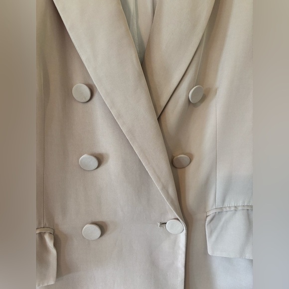 Zara Double Breasted Satin Effect Cream Tan Mink Blazer Suit Jacket Bridal - Picture 11 of 17